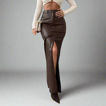 Fleece Lined Matte Leather Slit Skirt