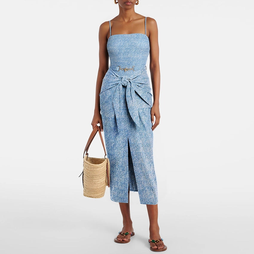 Kay Lux Denim Printed Wrap Skirt