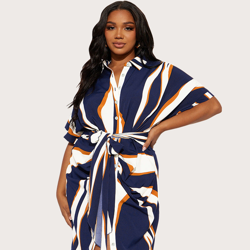 Curve Striped Collared Dress