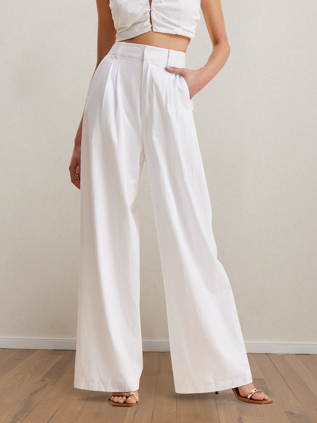 Professional White Casual off the Shoulder Trousers Set