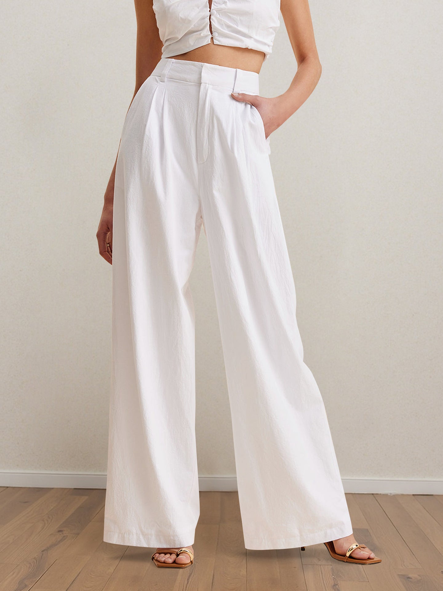 Professional White Casual off the Shoulder Trousers Set