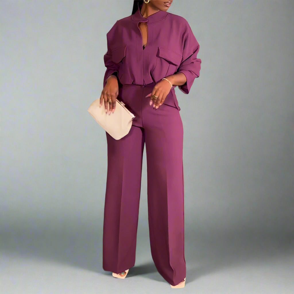 Casual Long Sleeve Top Wide Leg Suit