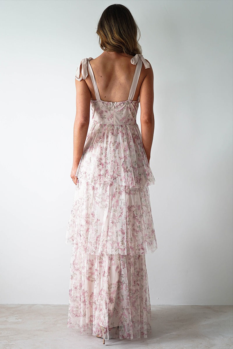 Middle East Sexy Sling Backless Cake Pink Floral Dress