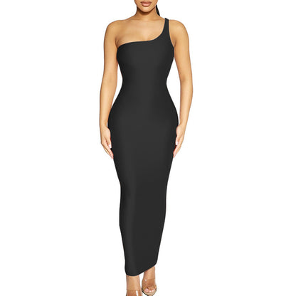 Oblique Shoulder Sleeveless Slim Dress