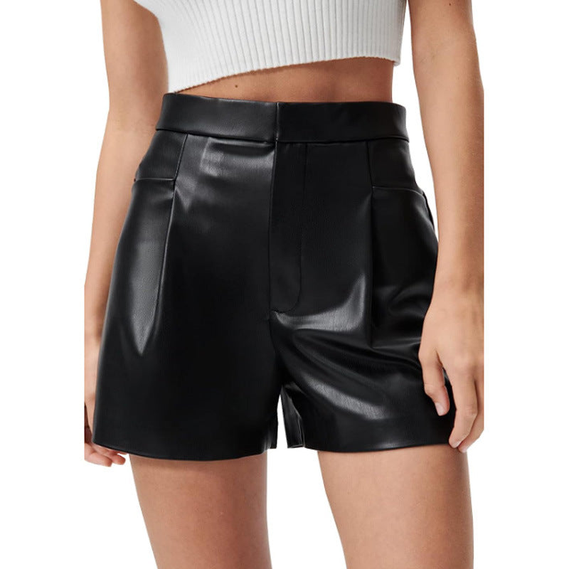 Faux Leather Pant Belt Pocket Shorts