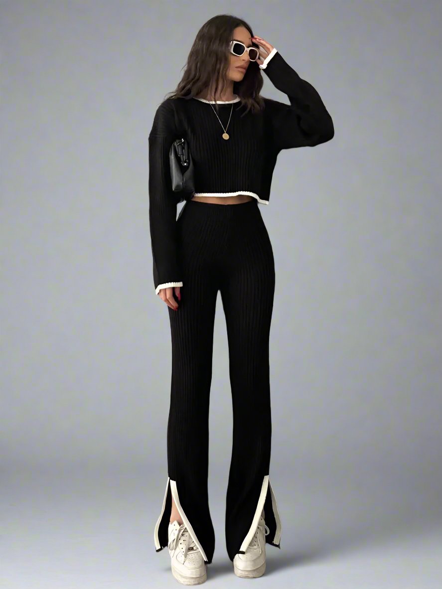 Long Sleeve Top Pants Knitted Set