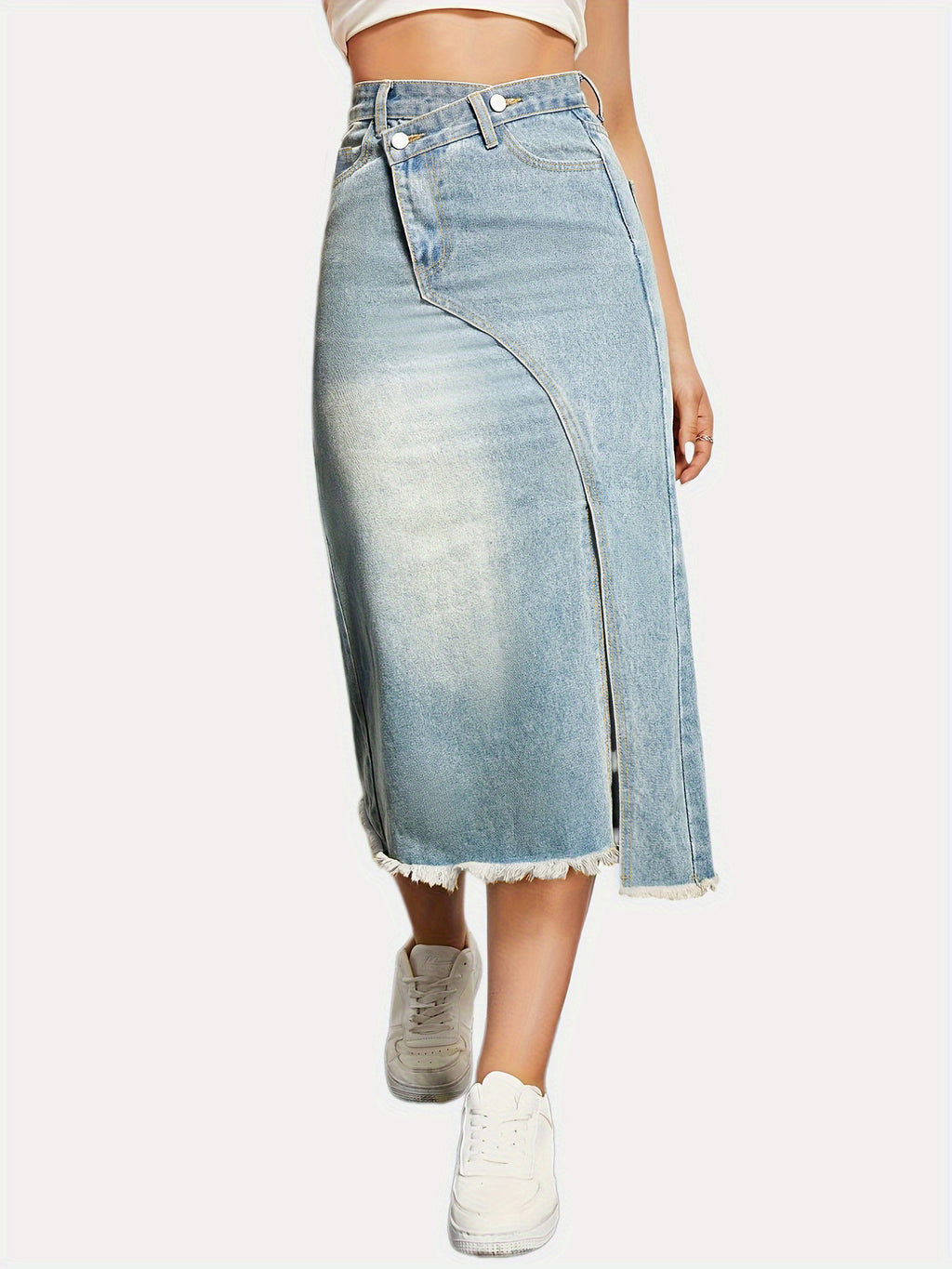 Retro Denim Side Slit Skirt