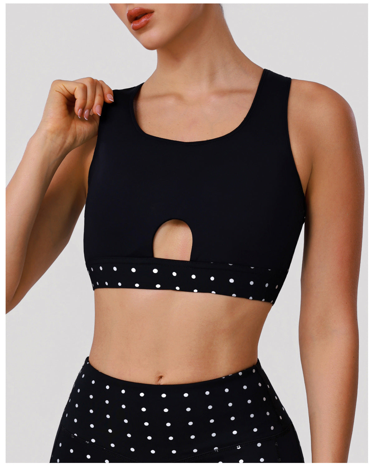 Retro Simple Polka Dot Vest Yoga Abdominal Shaping High Waist Outdoor Cycling Shorts Fitness Two Piece Sets