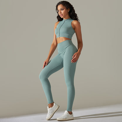 Knitted Zip Up Active Top & Pants Set