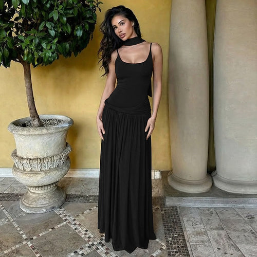 French Sling Pleated Ribbon Dress