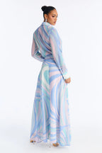 Printing Collared Long Sleeve T- Shirt Dress