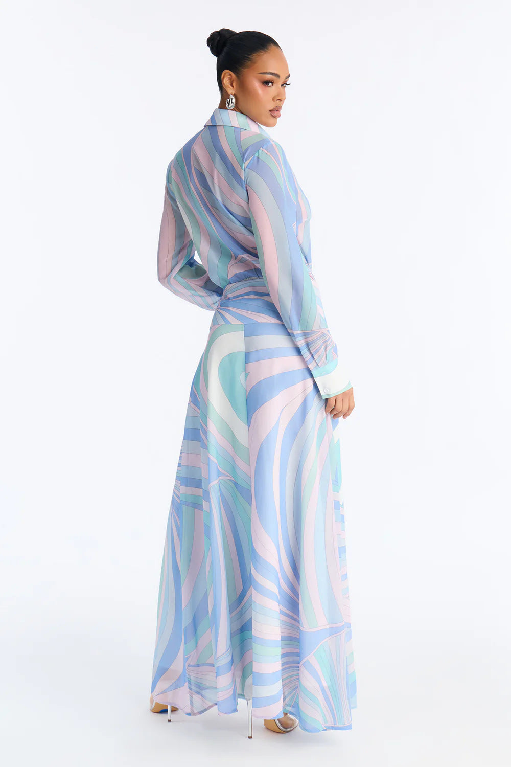 Printing Collared Long Sleeve T- Shirt Dress
