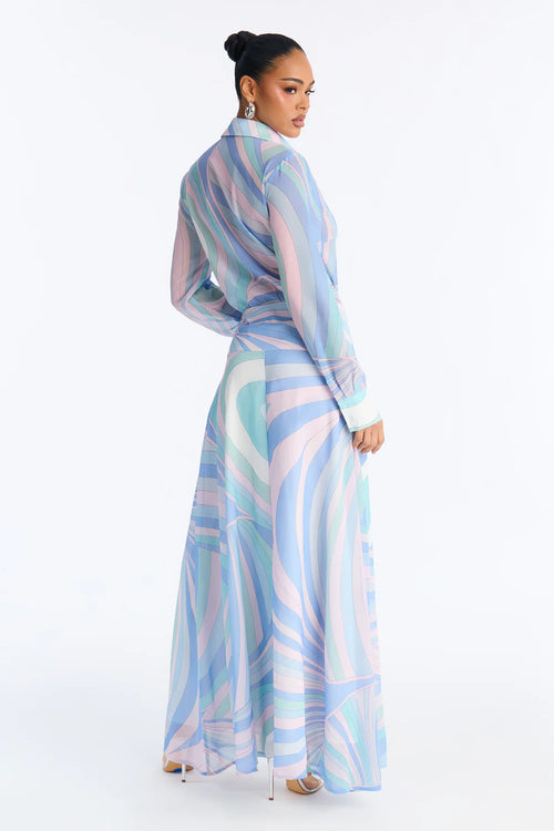 Printing Collared Long Sleeve T- Shirt Dress