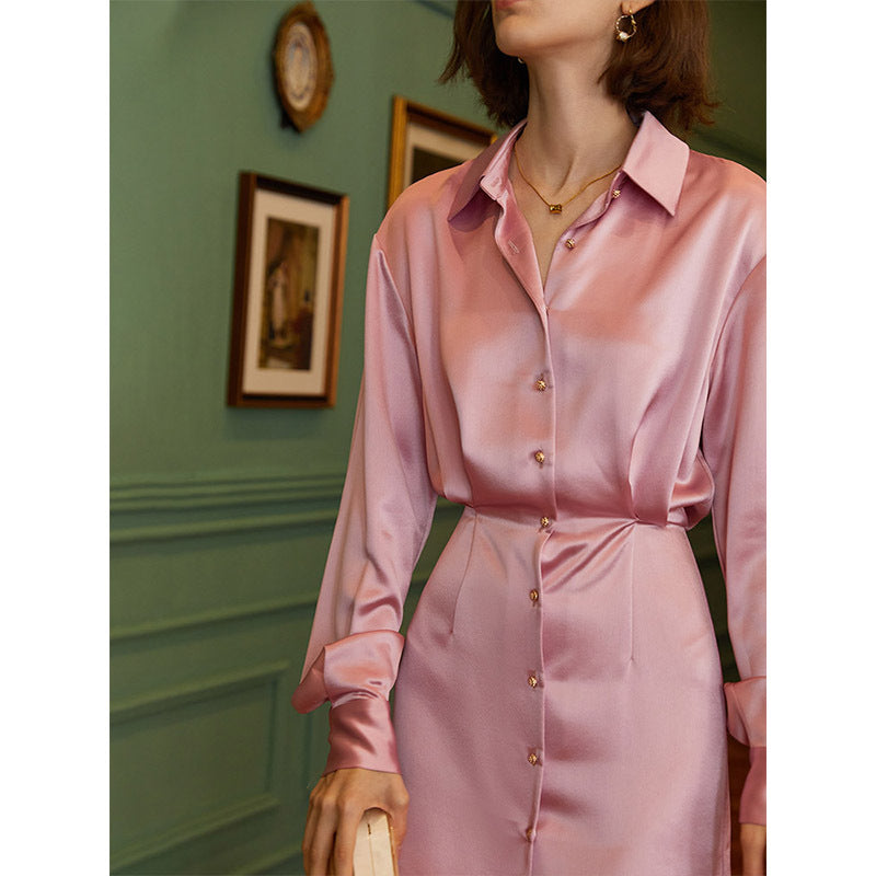 Silk Acetate French Shirt Dress
