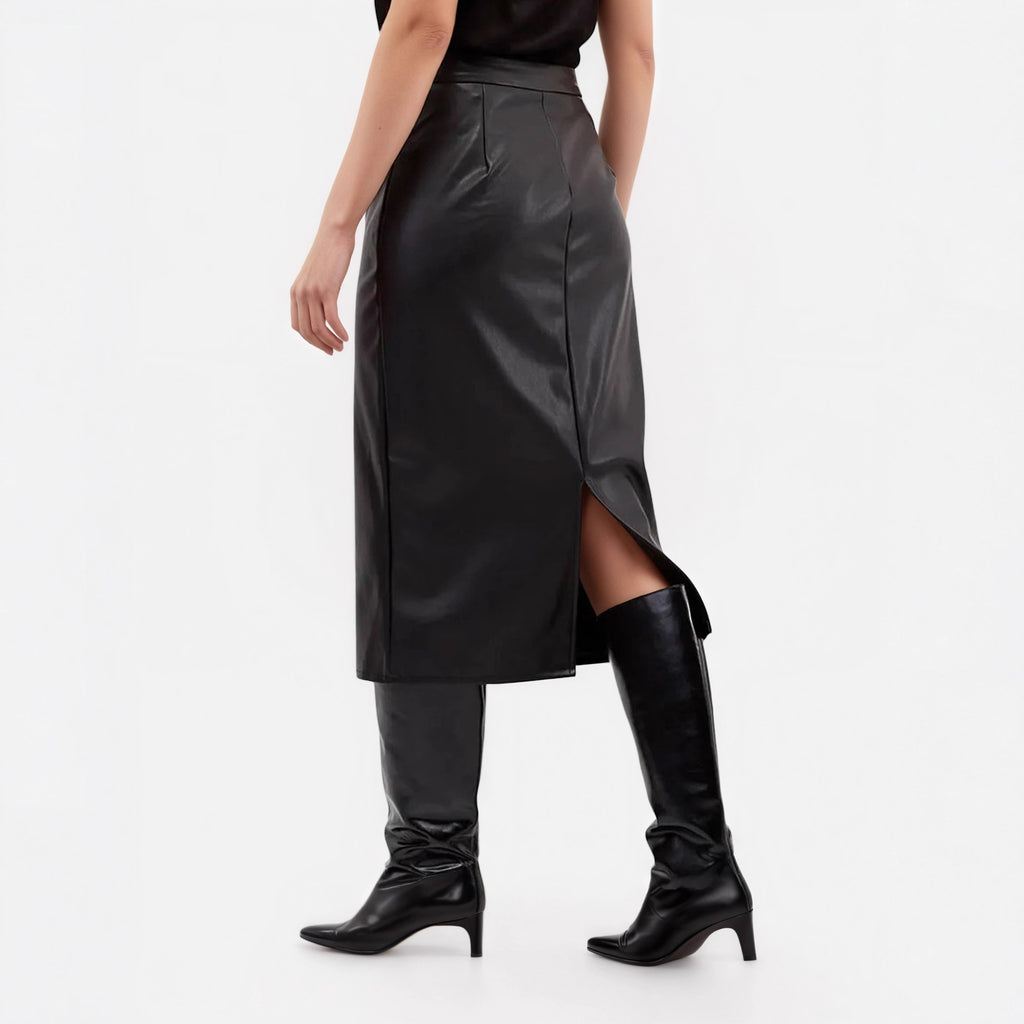Faux Leather Buttoned Skirt
