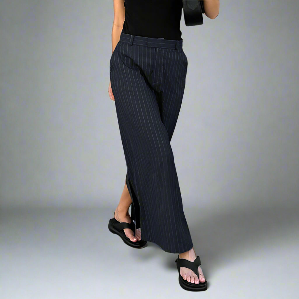 Striped Slit Straight Office Skirt