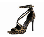 Leopard Print Suede Stiletto Sandals