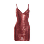 Bronzing Strap V-Neck Bodycon Mini Dress – Sleeveless Party Dress