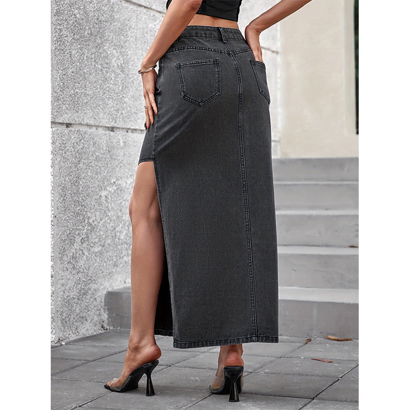 Slit Denim Skirt