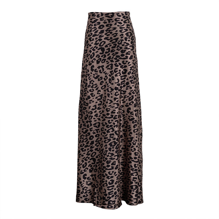 Satin Draping Leopard Print Skirt