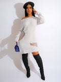 Cutout Design Knitted Sweater White Dress