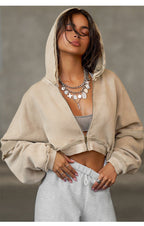 Distressed Frayed Cropped Hooded Coat