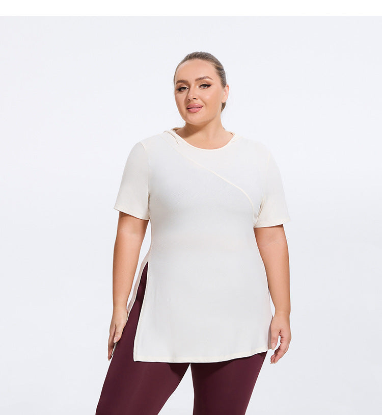 Curve Hooded Side Slit Fitness T shirt