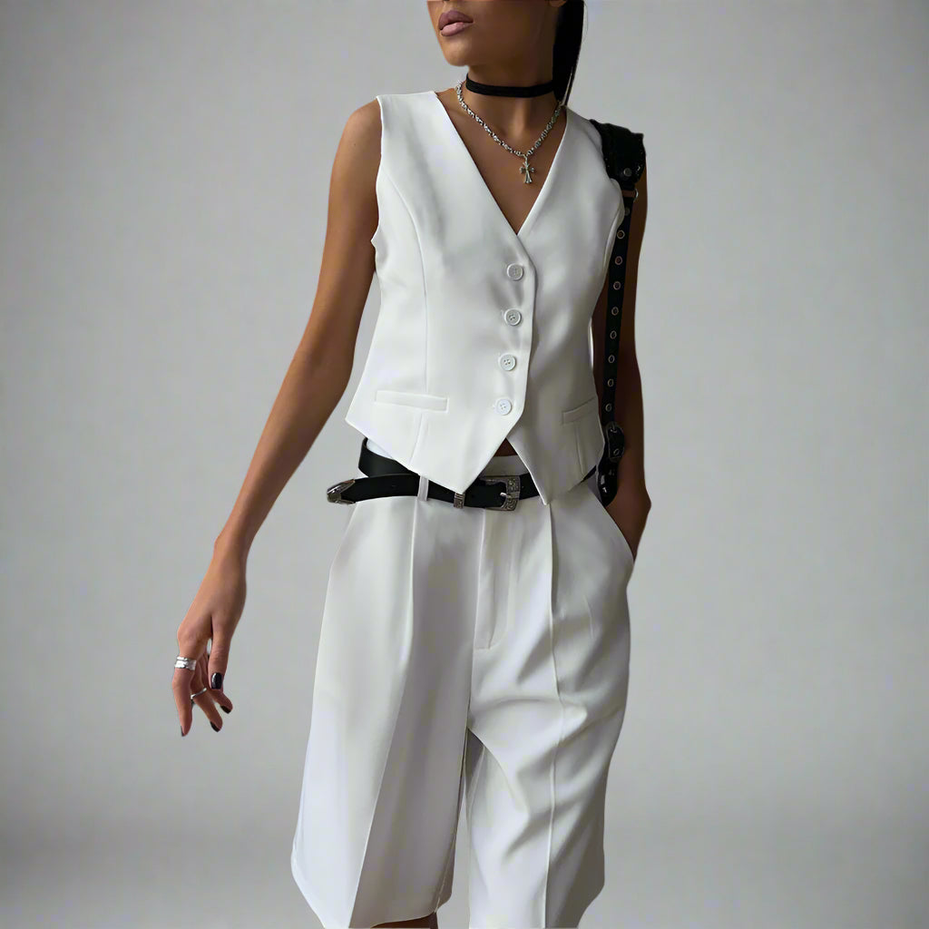 Single Breasted Vest & Straight Shorts Set
