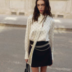 Ivory Polka Dot Satin Blouse – Elegant Long Sleeve Tie Shirt
