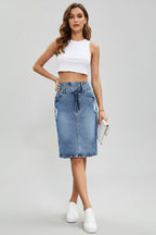 The Indigo Edit — High-Rise Denim Midi Skirt