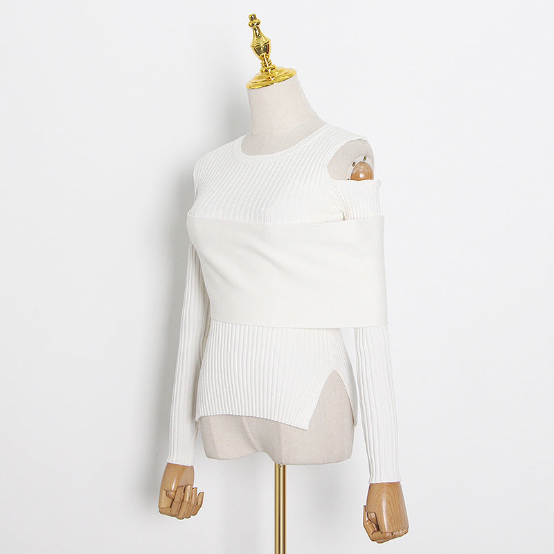 Off the Shoulder Knitted Bottoming Sweater