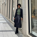 A line Pleated Faux Leather Skirt