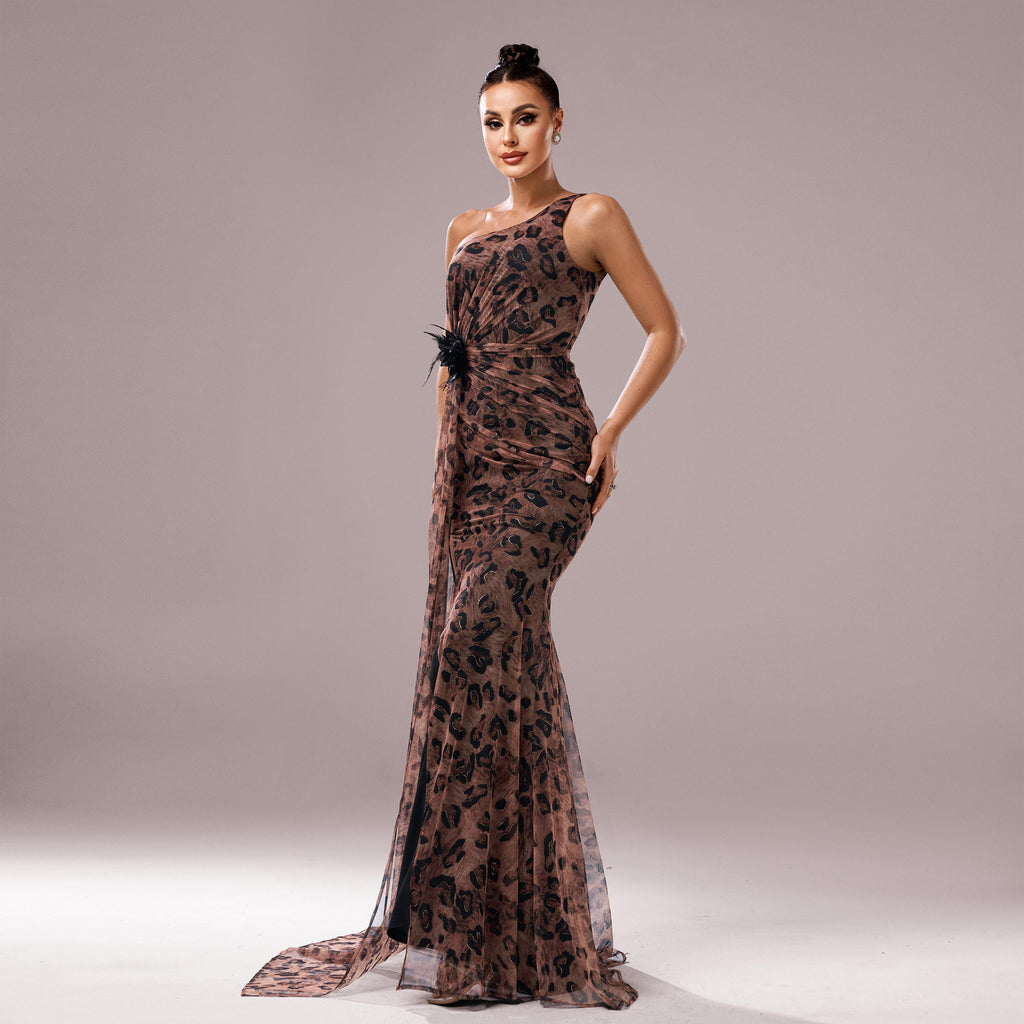 One Shoulder Split Sheath Fishtail Evening Dress