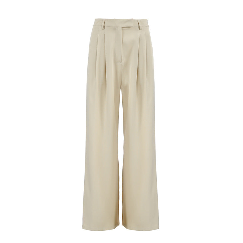 Khaki Elegant Wide Leg Pants