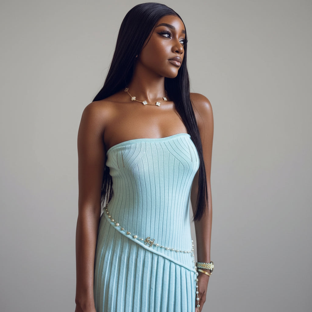 Tube Top Twisted Knitted Split Dress