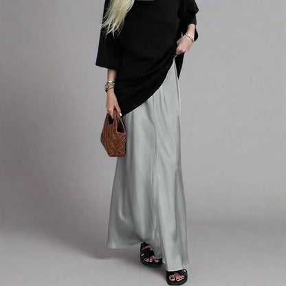 Gray Satin Fishtail Skirt