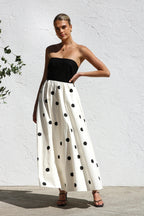 Polka Dot Strapless Midi Wrap Dress