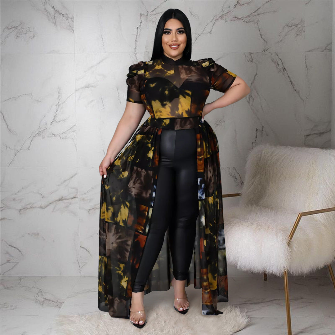 Curve Floral Sheer Dress Top