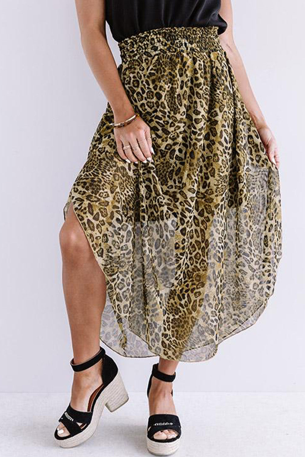 Pleating Leopard Print Chiffon Skirt