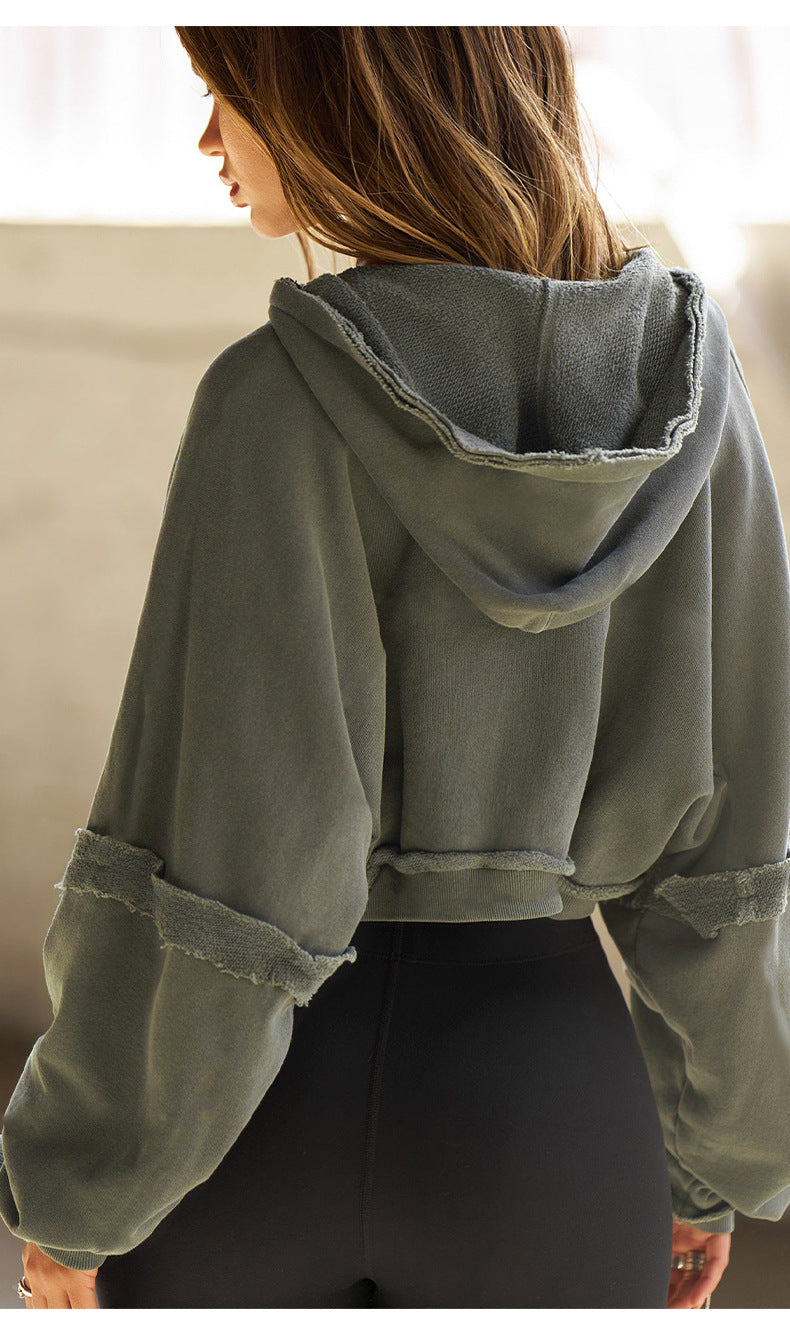 Distressed Frayed Cropped Hooded Coat