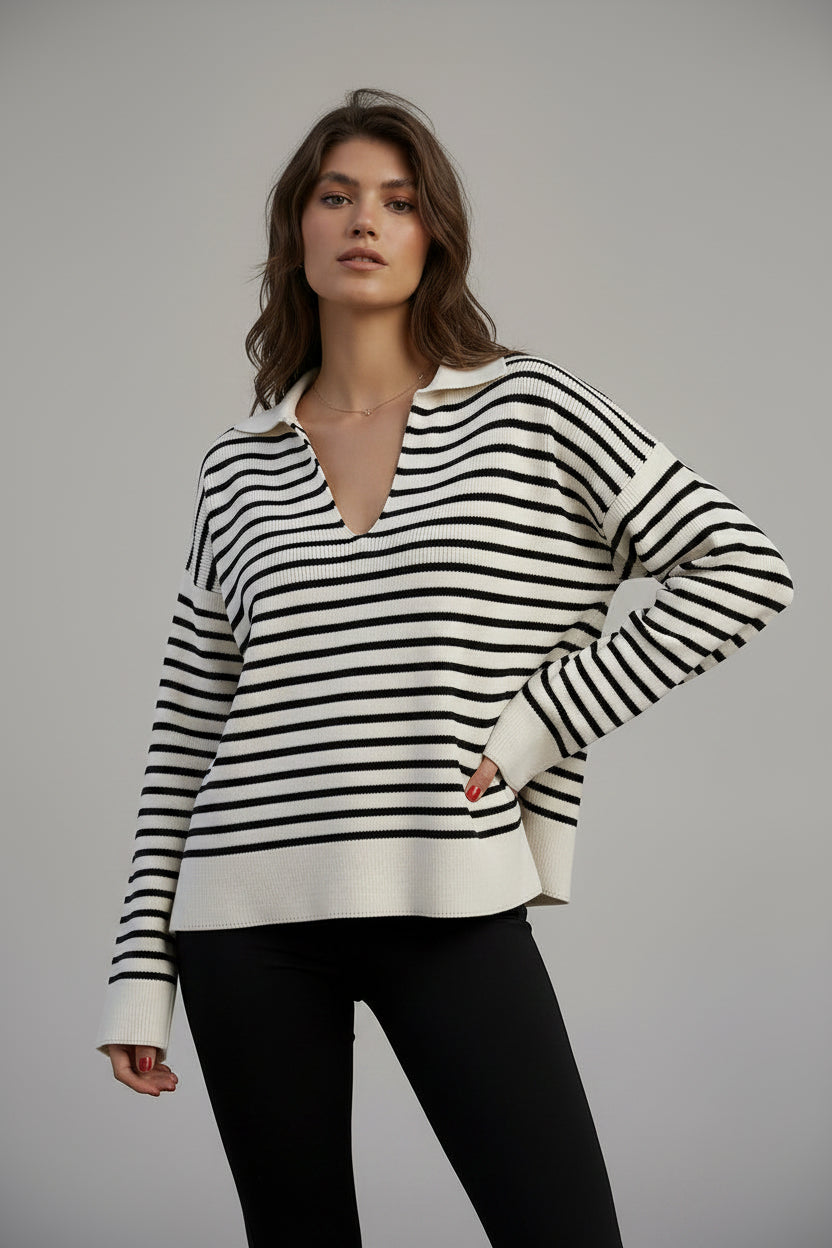 Black Striped Polo Sweater