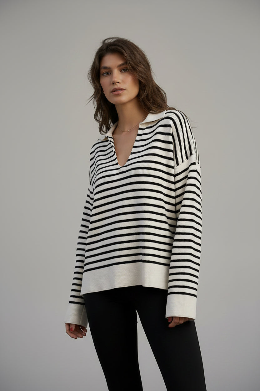 Black Striped Polo Sweater