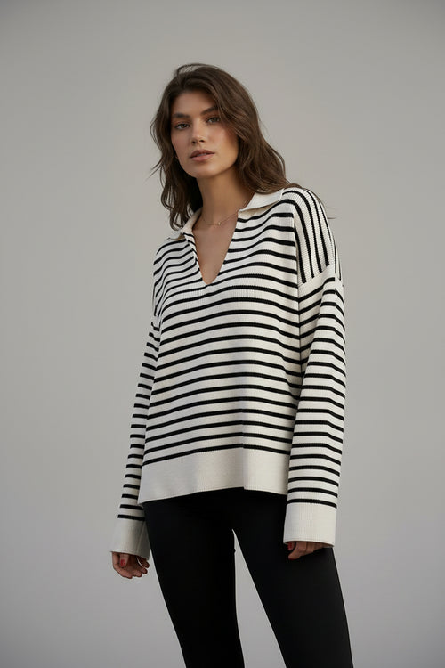 Black Striped Polo Sweater