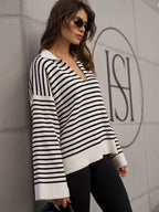 Black Striped Polo Sweater