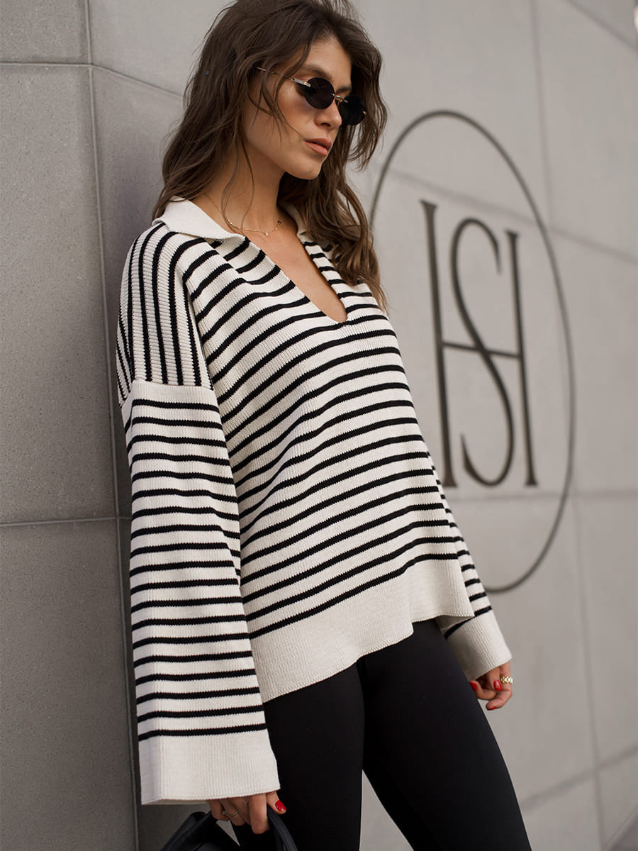 Black Striped Polo Sweater