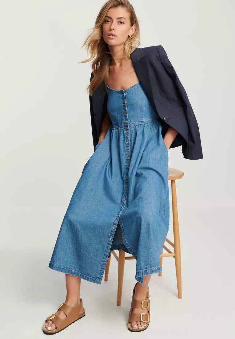 Spring Spaghetti Strap Denim Dress
