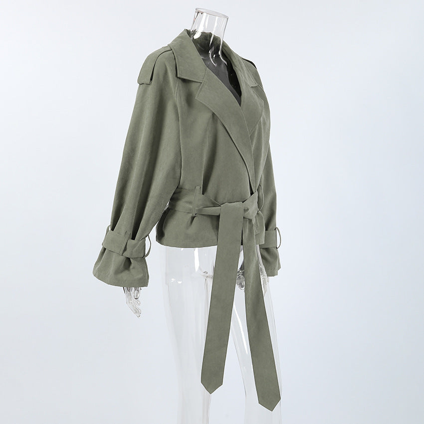 French Collared Tied Windbreaker Coat