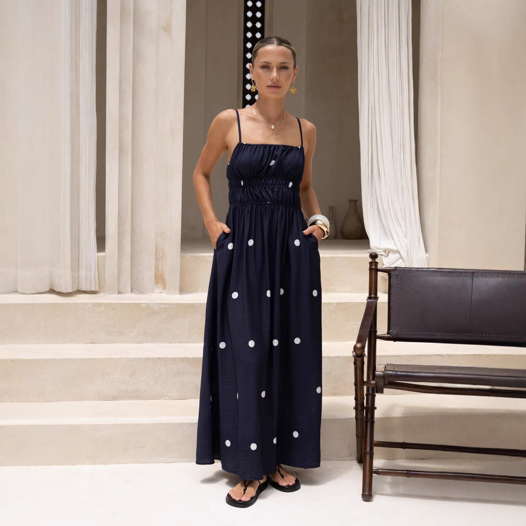 Polka Dot Print French Strap Dress