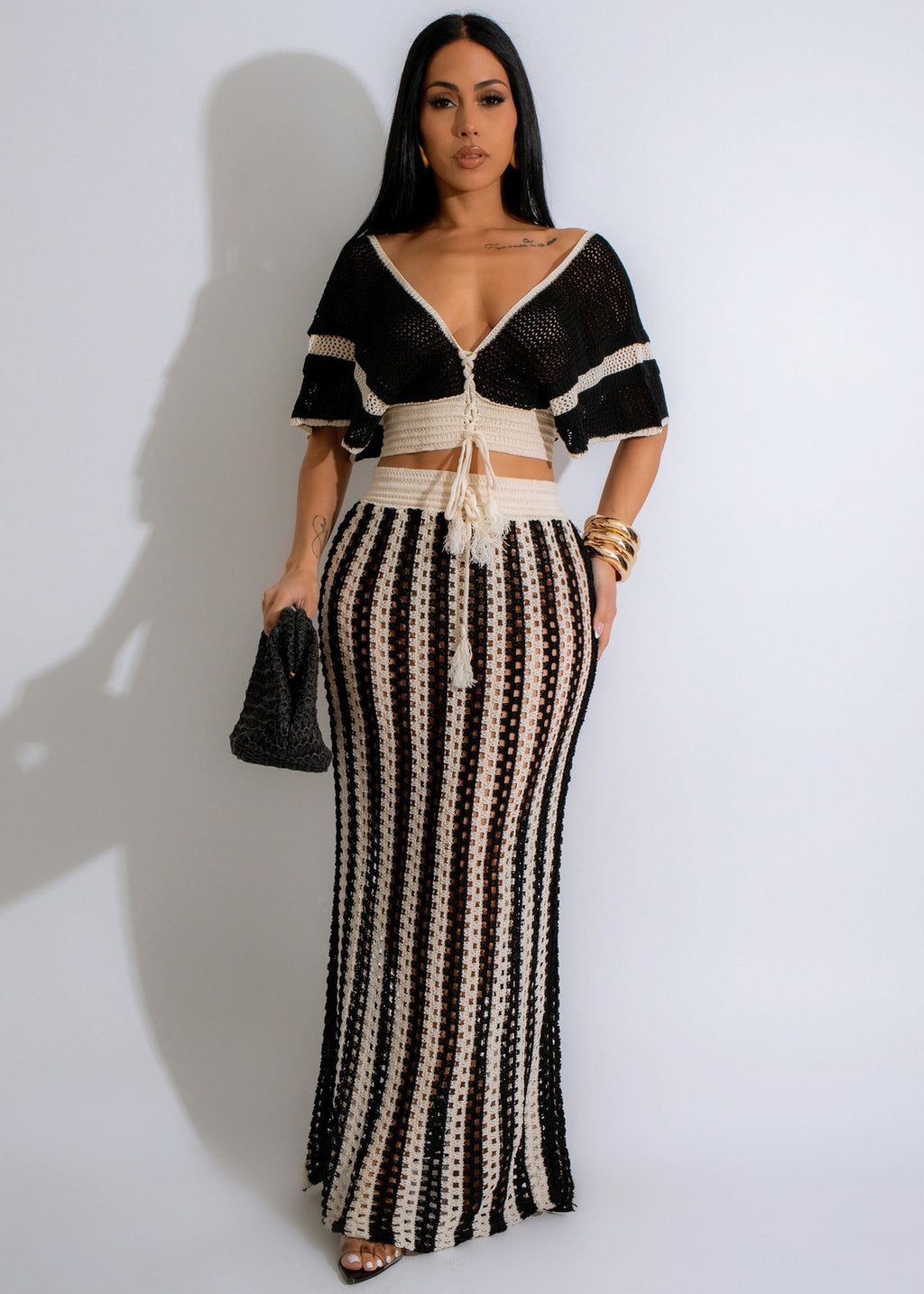 Striped Knitted Skirt Beach Set