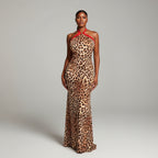 Leopard Print Halter Maxi Dress – Backless Bodycon